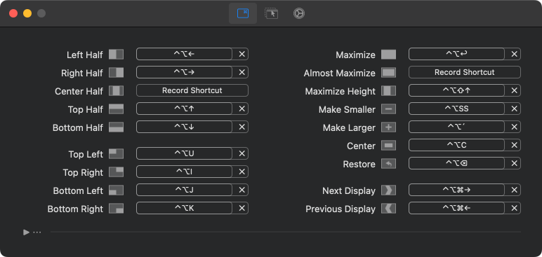 Overview of the Rectangle shortcut settings